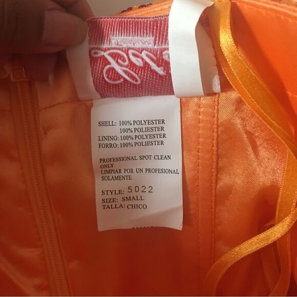 Unique Vintage Let’s Fashion Orange/Pink Sequin Sweetheart Bust Dress Size S EUC - Picture 11 of 11